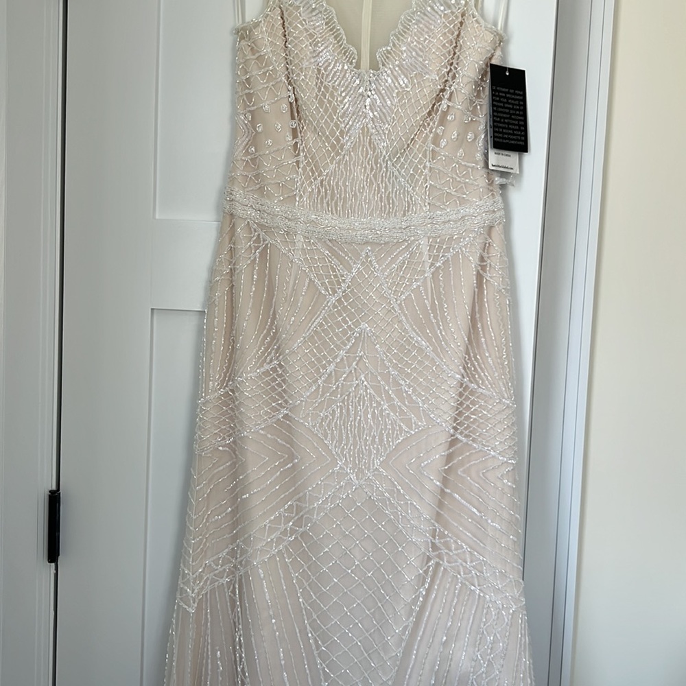 Basix Black Label Mesh Embellished Beaded Dress Gown NWT Color Ivory Size 4 - Picture 5 of 16